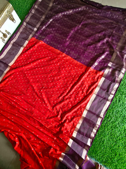 Crepe Silk Rust colour contrast border Saree
