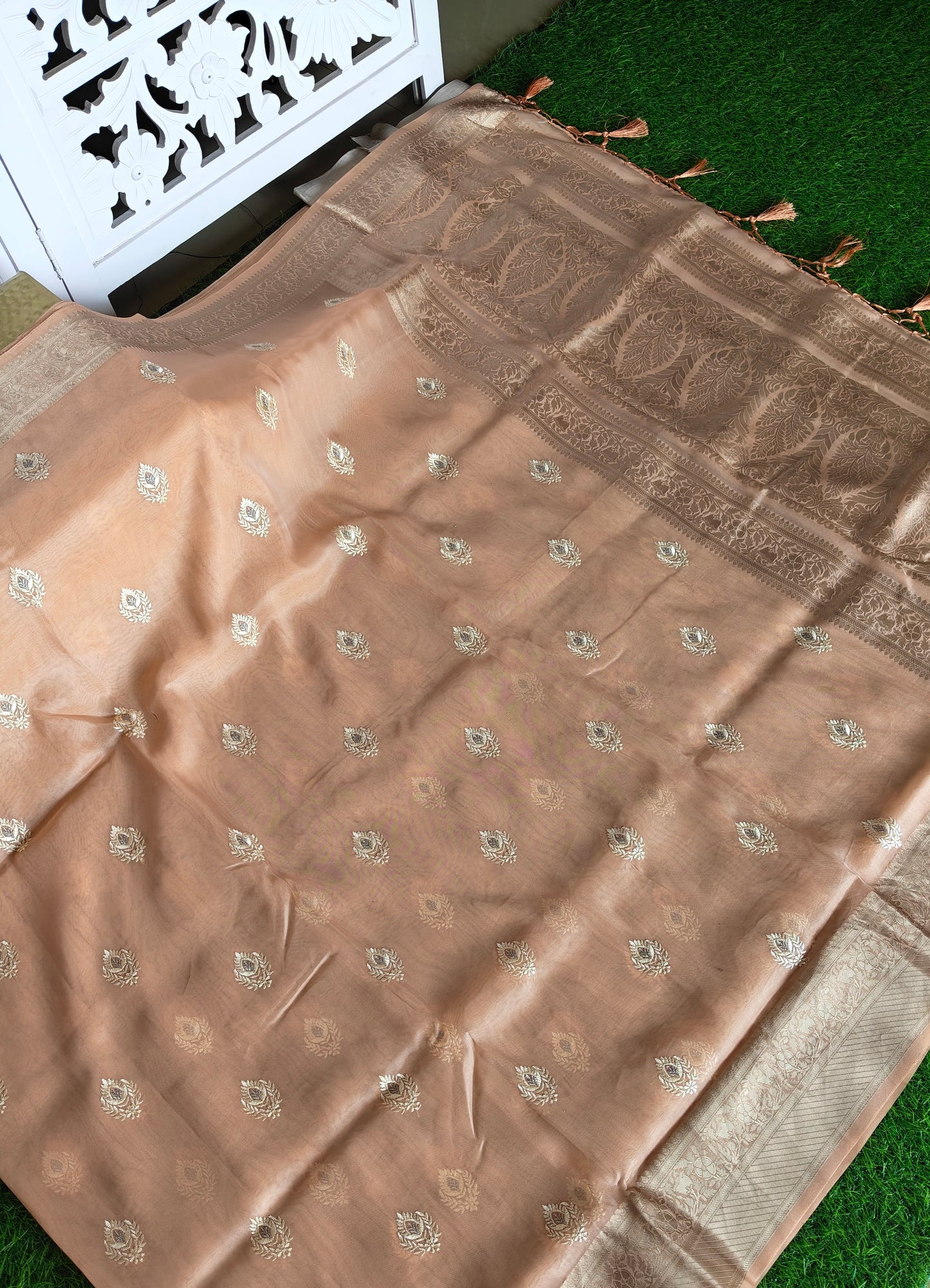 Peach green Organza Saree (Copy 2)