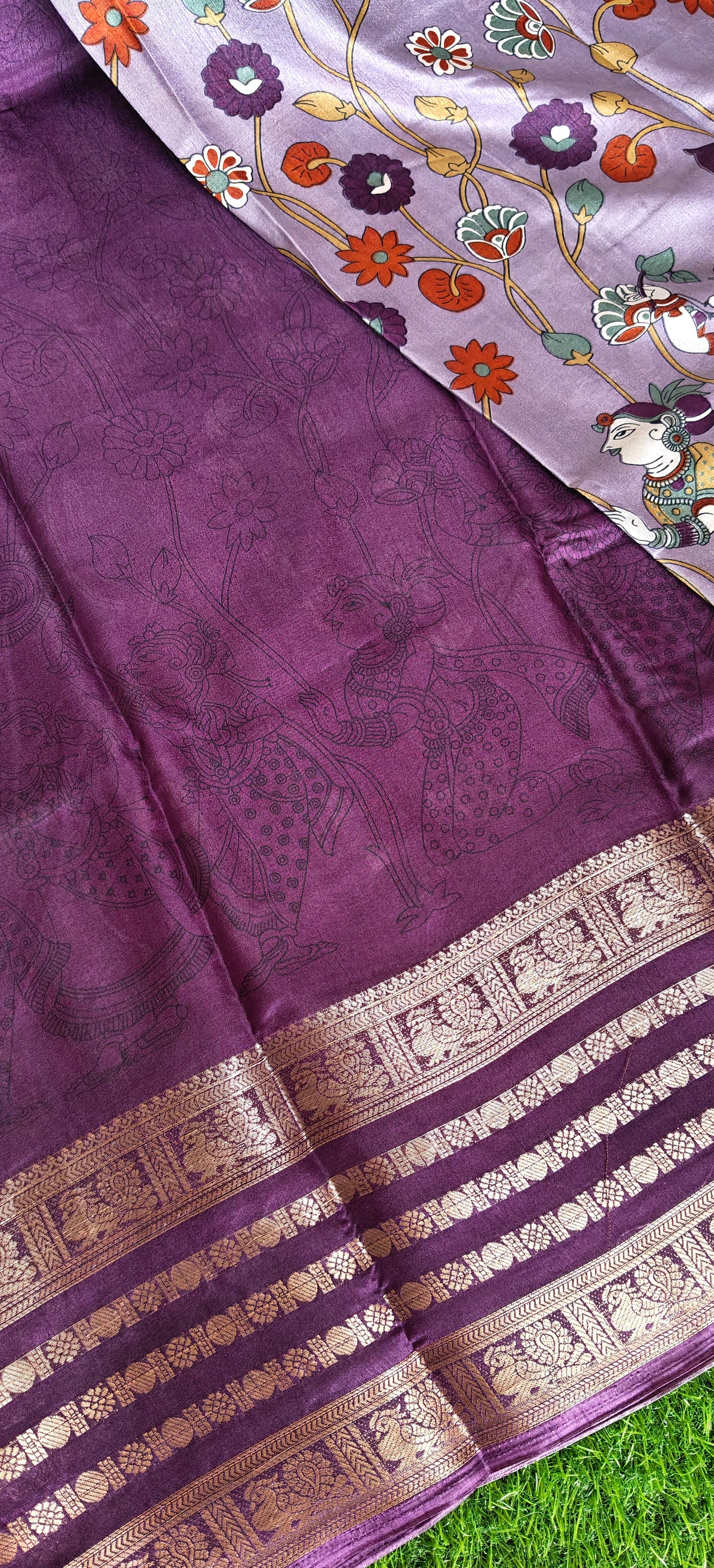 wine Kalamkari Print Semi Crepe Silk