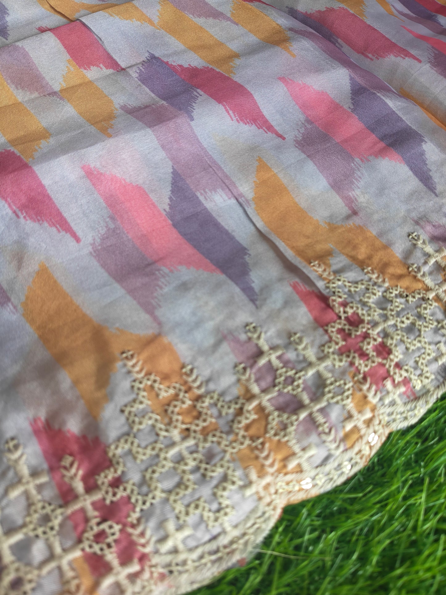 Multicolored Italian satin crepe Silk with contrast blouse Saree