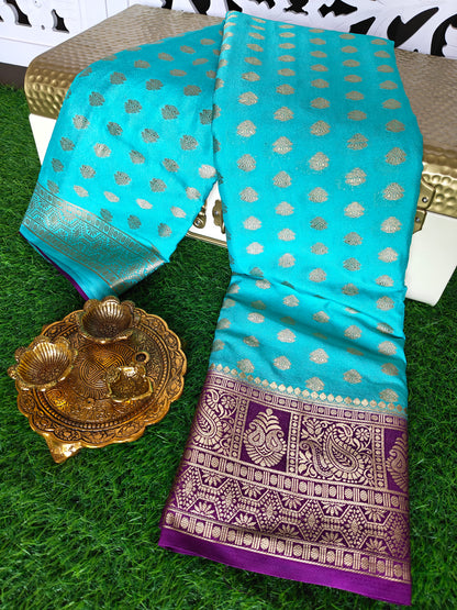 Light blue Banarsi crepe Silk Saree