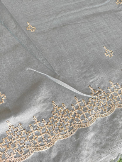 Multicolored light sky blue Italian satin crepe Silk with contrast blouse Saree