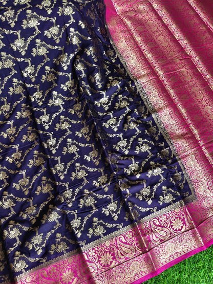 Dark blue Banarsi crepe Silk Saree
