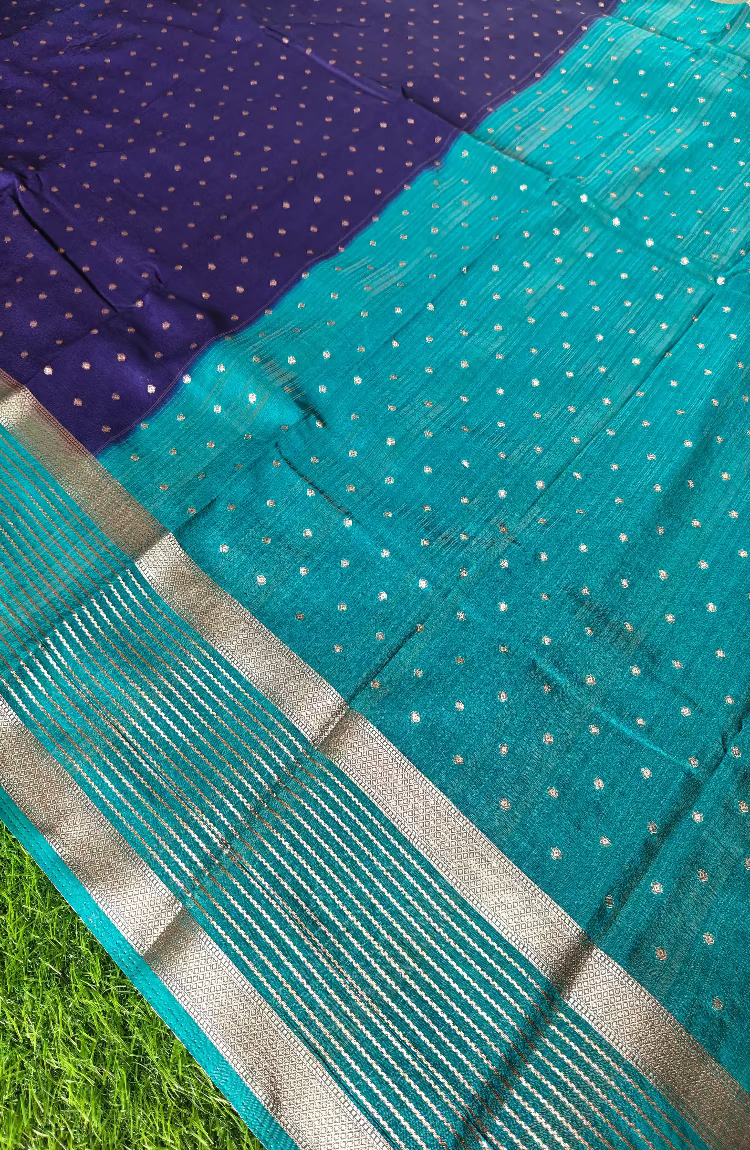 Crepe Silk dark  blue colour contrast border Saree