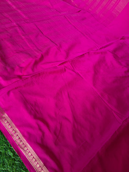 Rani Pink Color Semi Crepe Silk Saree With Slim Gold Border