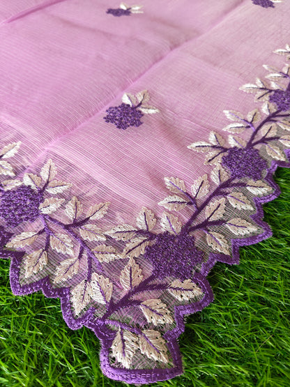 Kota Cotton light pink  Color Thread Embroidered Saree