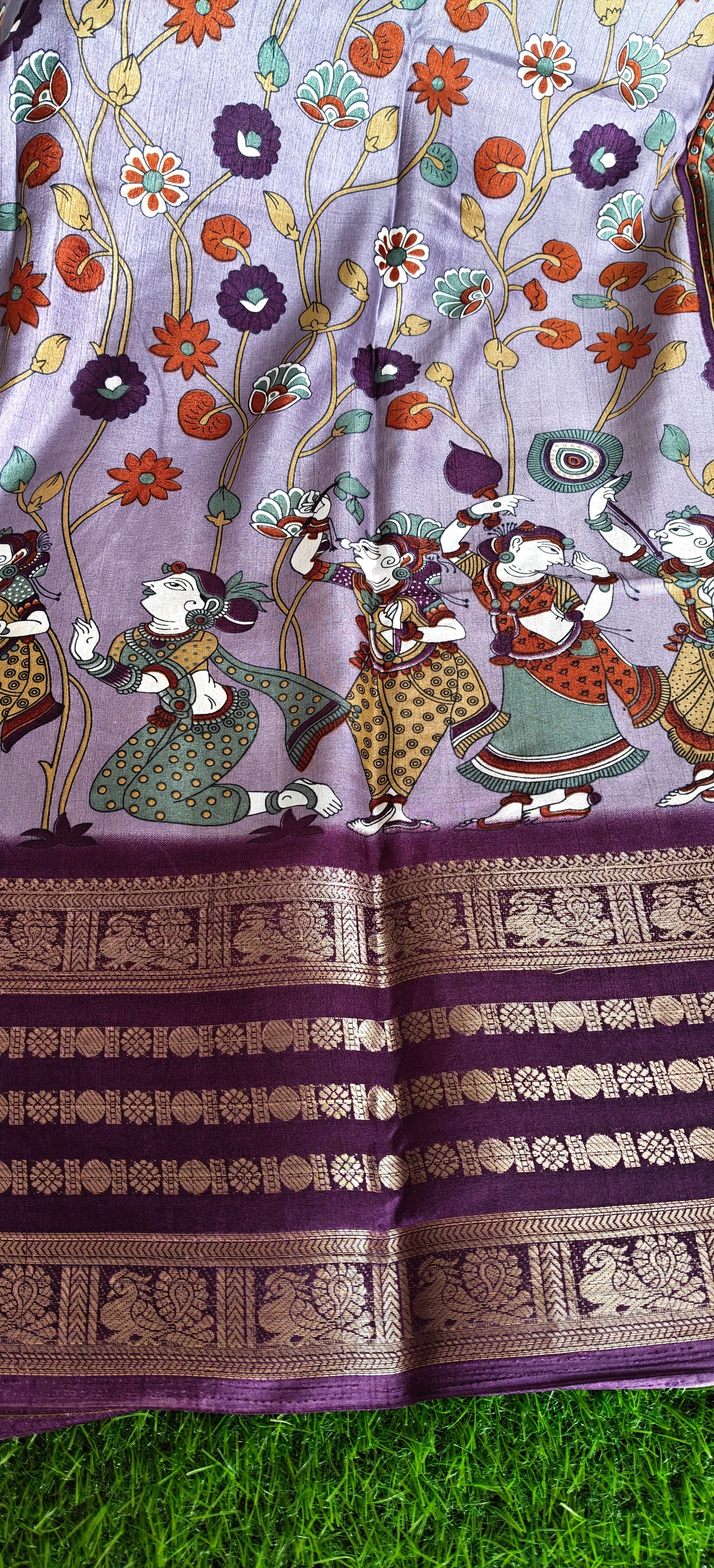 wine Kalamkari Print Semi Crepe Silk