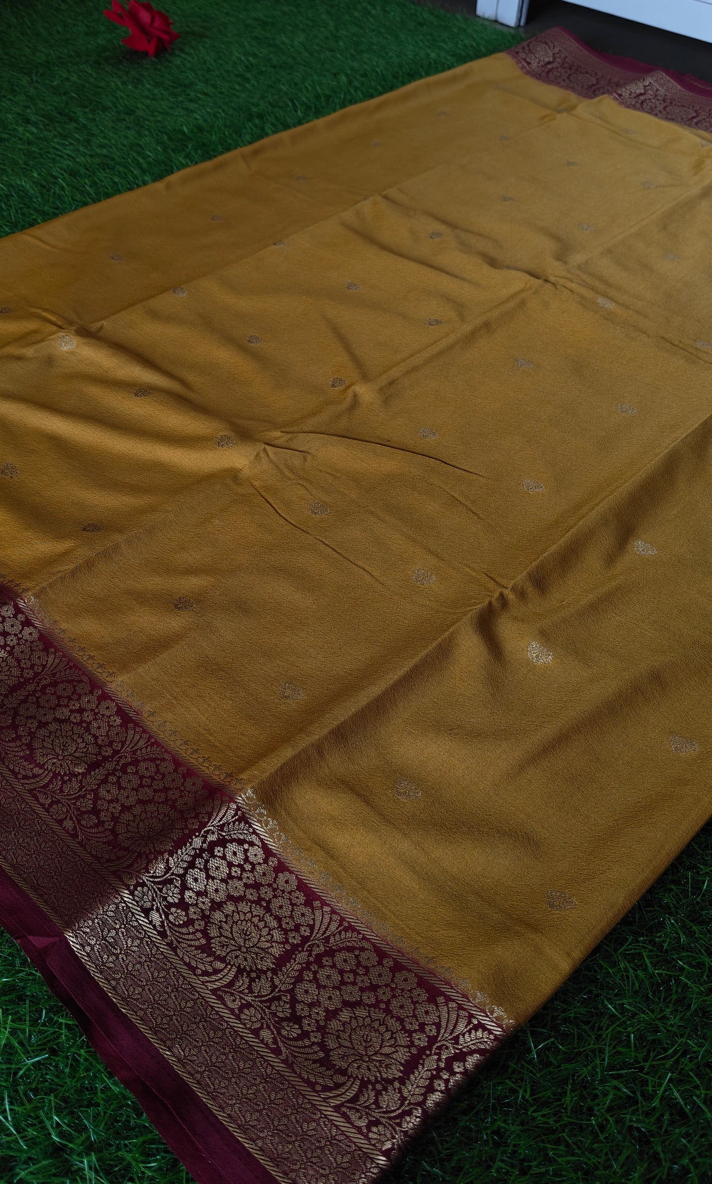 Yellow semi crepe Silk Saree (Copy)