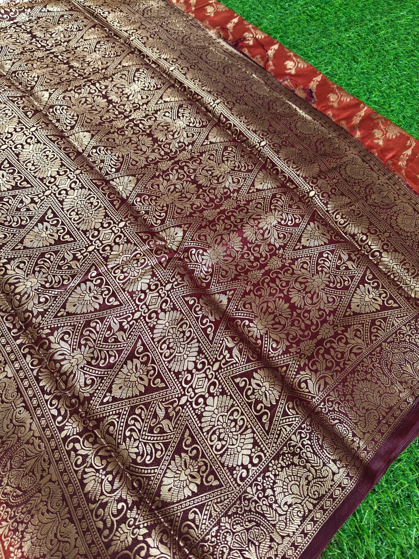 Rust orange Banarsi crepe Silk Saree (Copy)