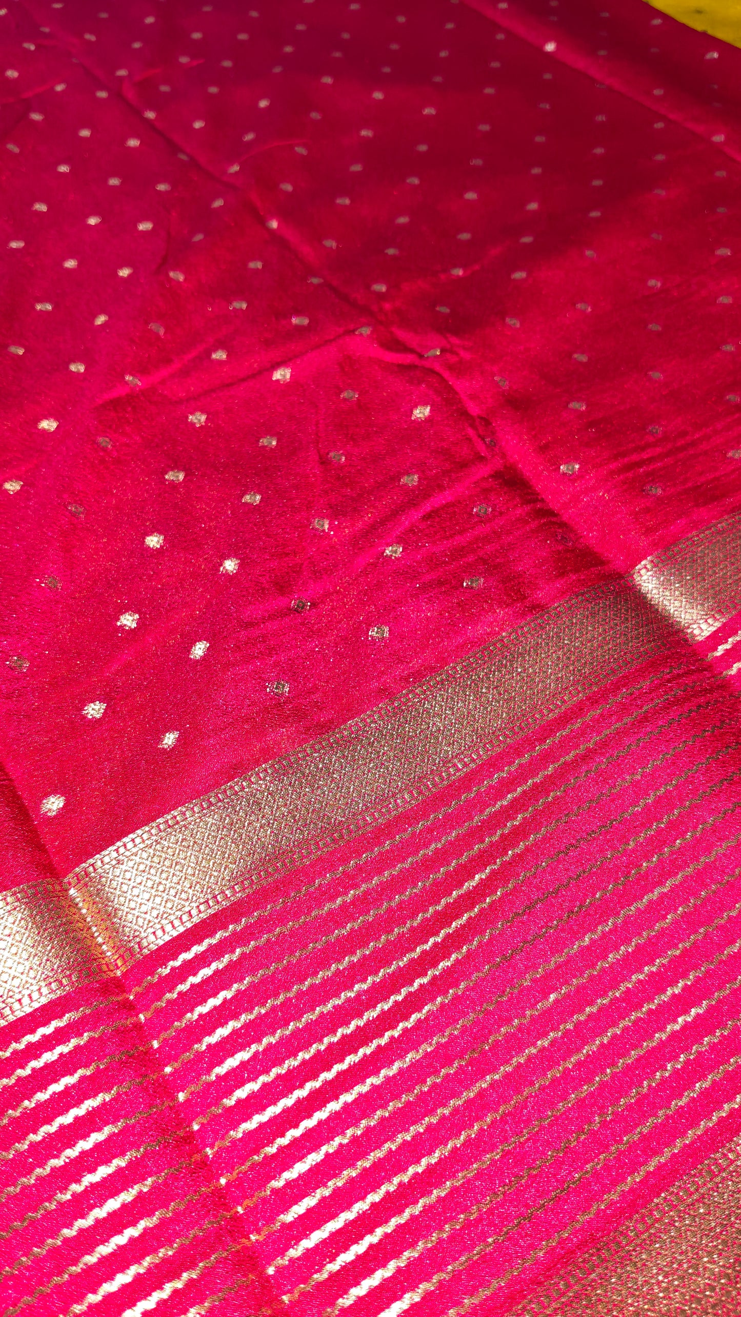 Yellow Semi Crepe Silk Saree with Contrast Border