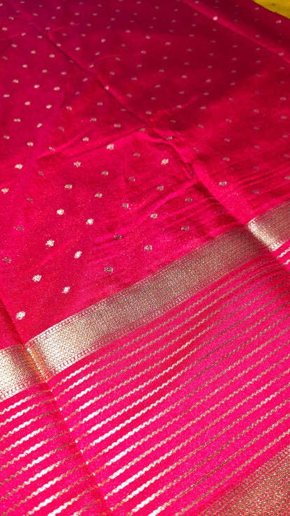 Yellow Semi Crepe Silk Saree with Contrast Border