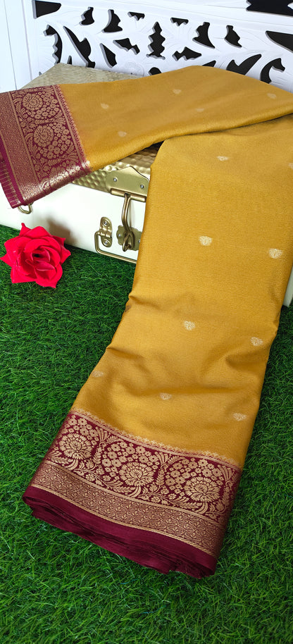 Yellow semi crepe Silk Saree (Copy)