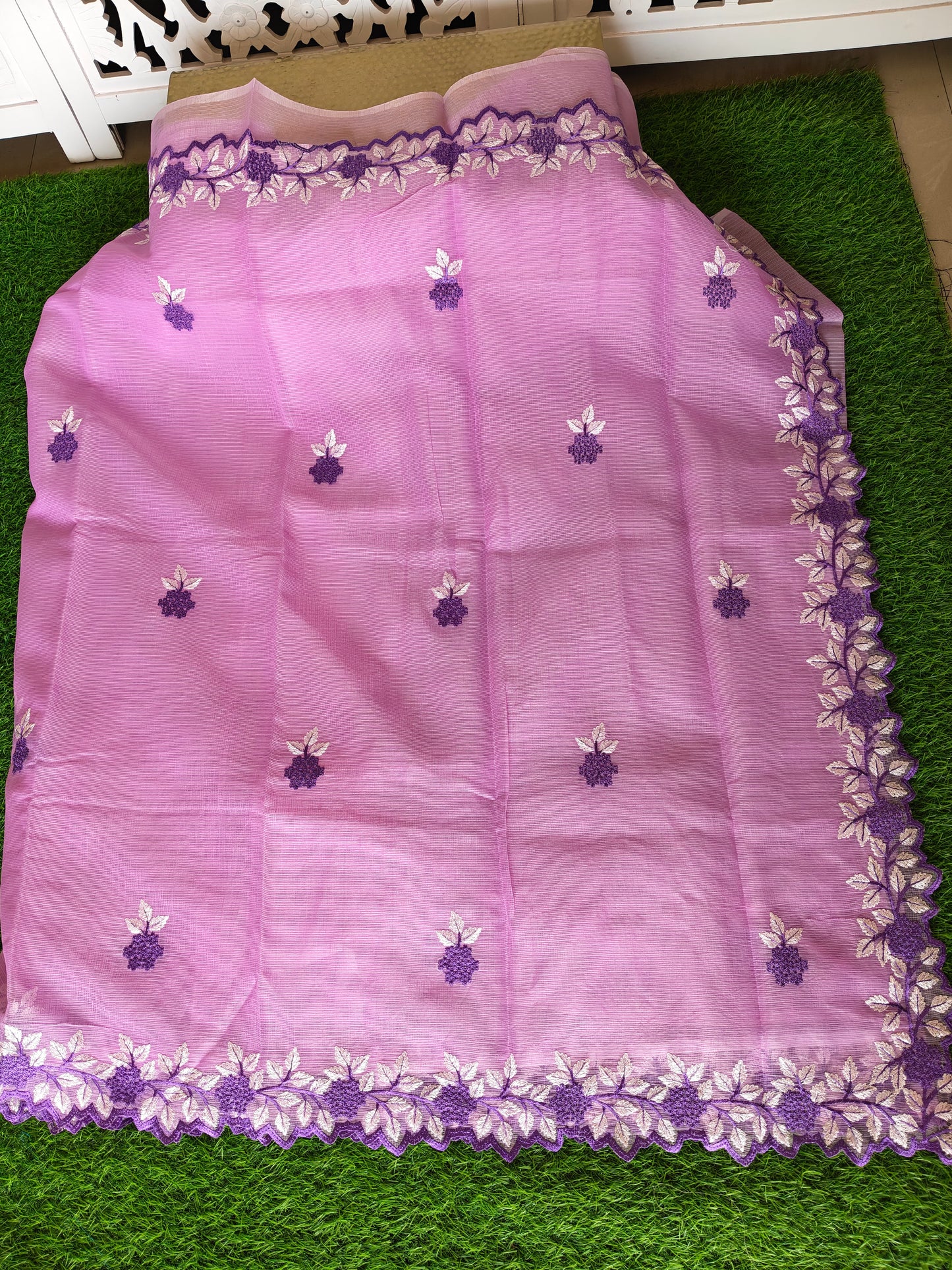 Kota Cotton light pink  Color Thread Embroidered Saree