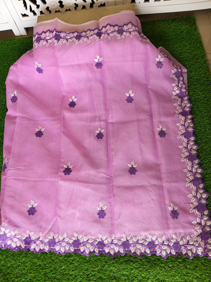 Kota Cotton light pink  Color Thread Embroidered Saree