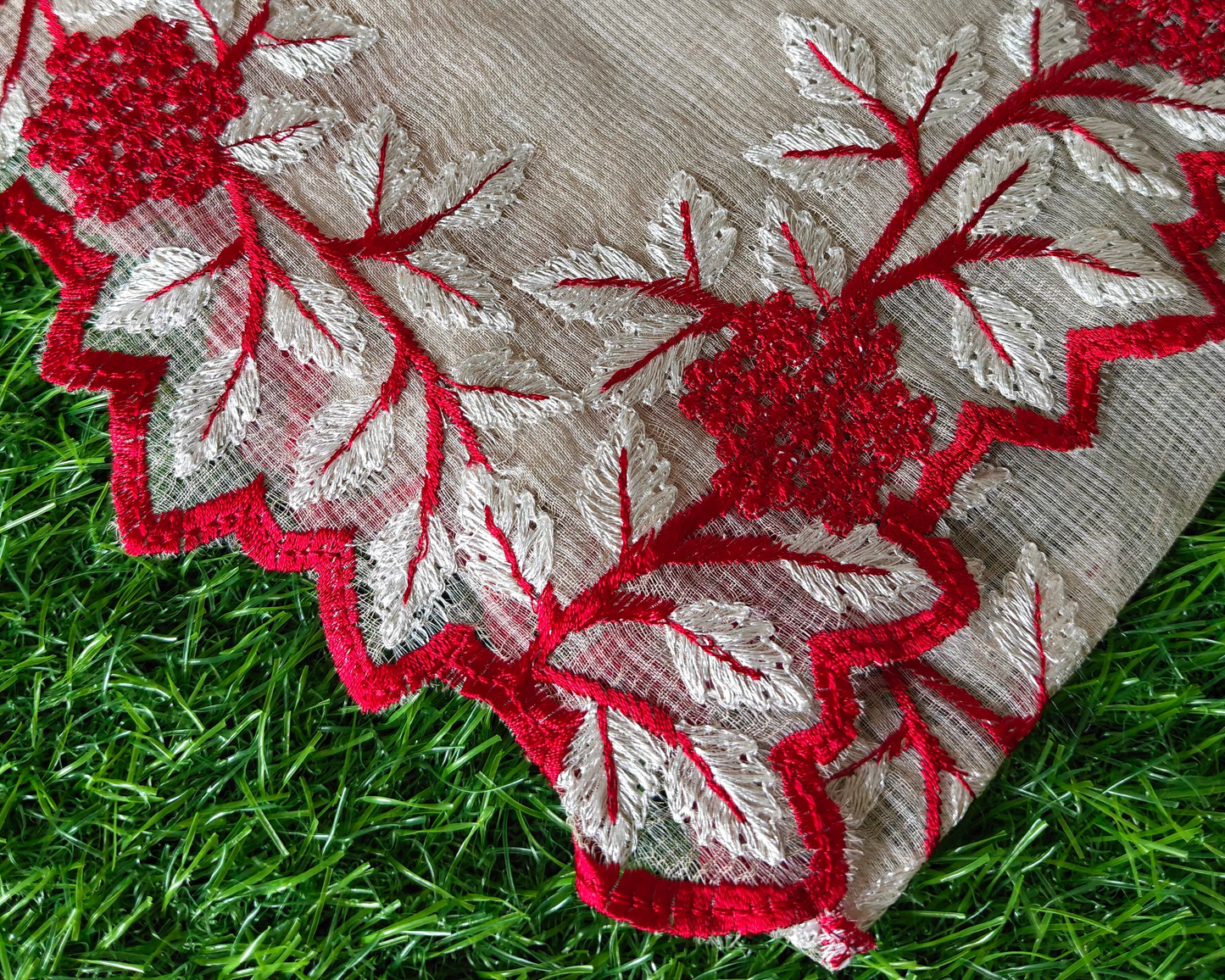 Kora cotton cream colour thread embroidered