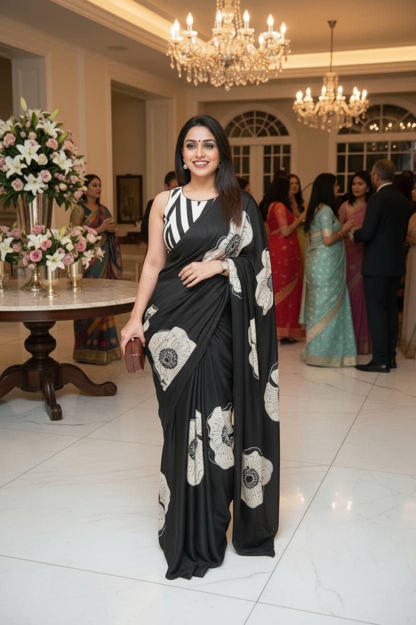 Black Italian crepe Silk Saree (Copy)