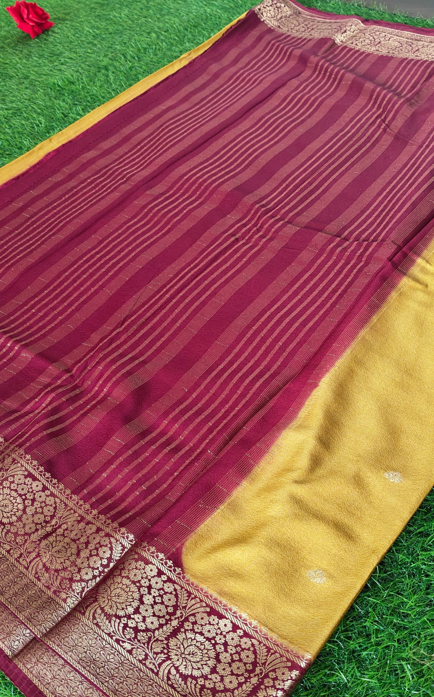 Yellow semi crepe Silk Saree (Copy)