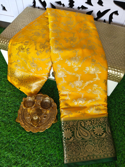 Yellow Banarsi crepe Silk Saree