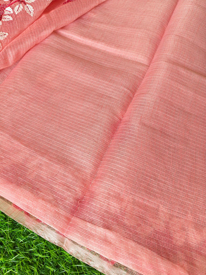 Kota cotton Carrot Color Thread Embroidered Saree (Copy)