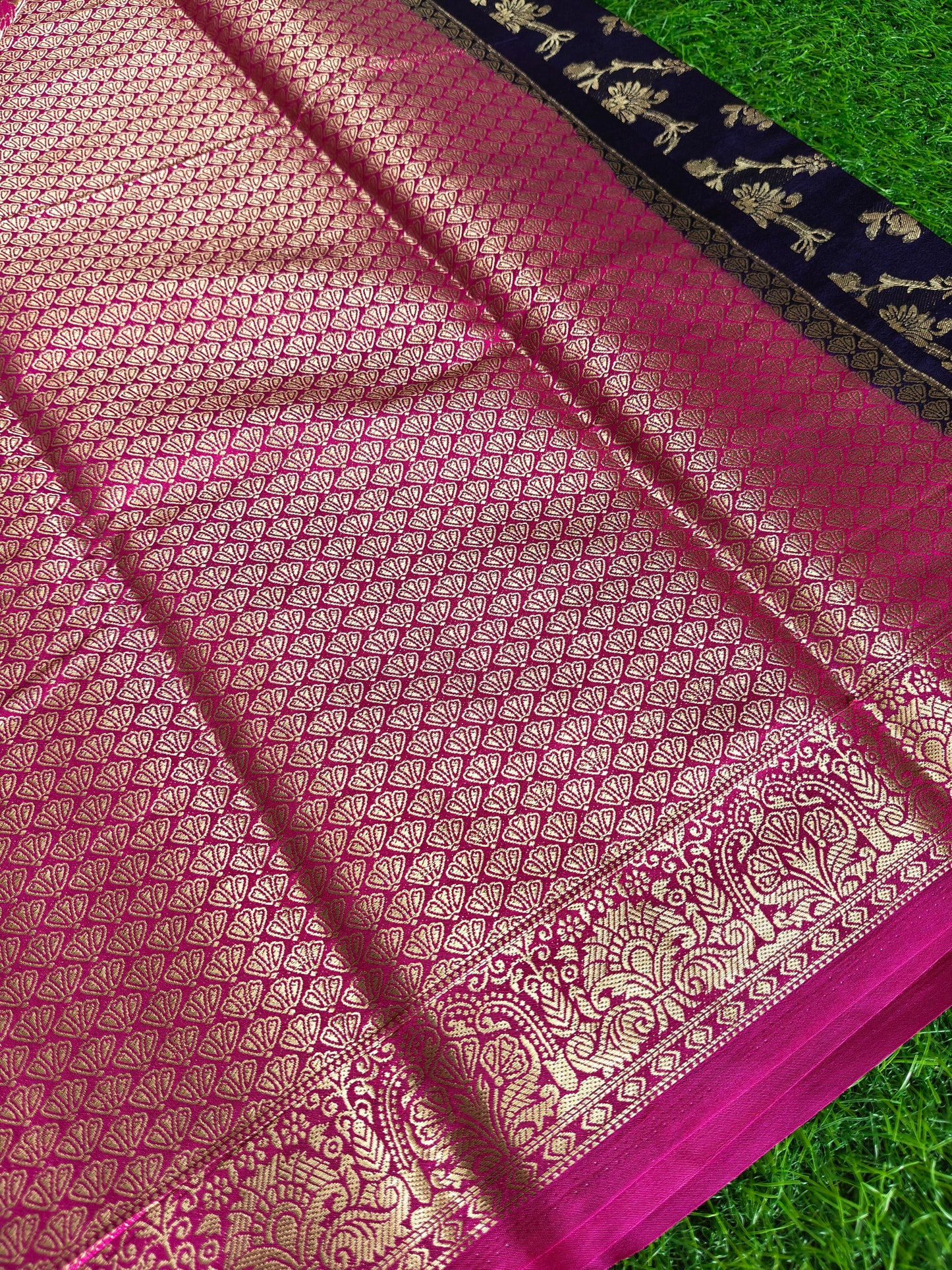 Dark blue Banarsi crepe Silk Saree