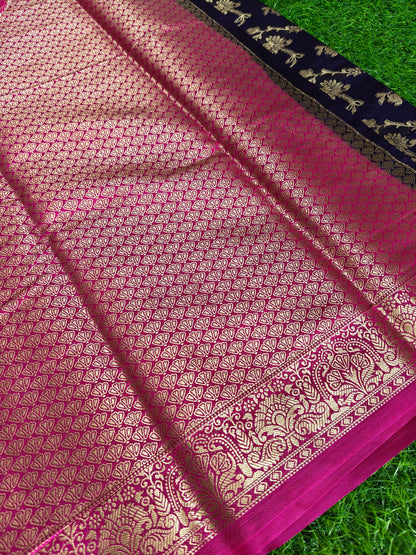 Dark blue Banarsi crepe Silk Saree