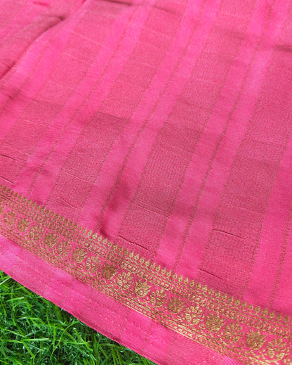 Carrot pink colour semi crepe solid colour with slim border