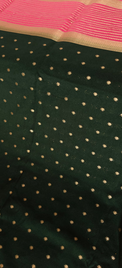 Green Semi Crepe Silk Saree with Contrast Border