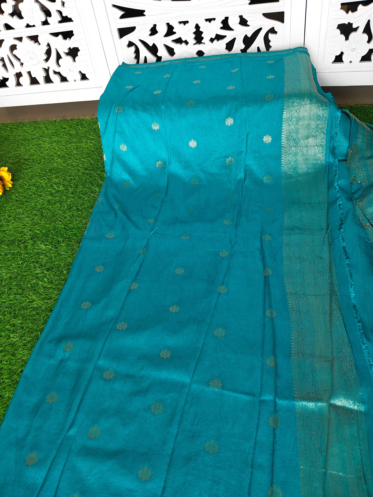 Grennish vlue Banarsi Silk Saree with gold weaving