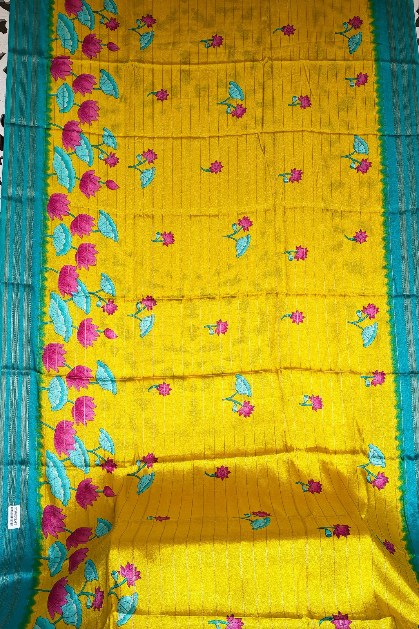 Yellow Kalamkari Print Semi Crepe Silk