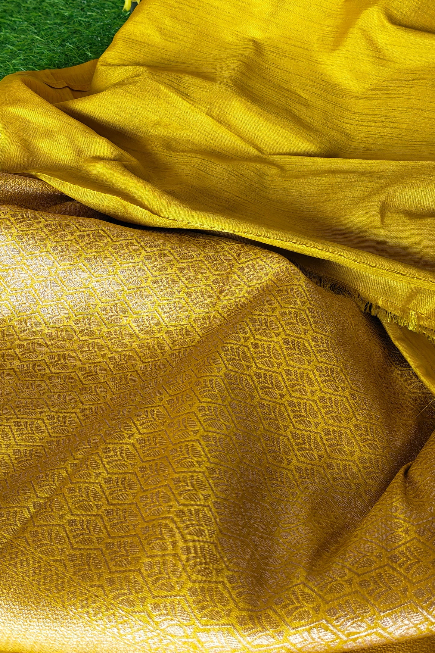 Yellow Raw Silk Saree with Small Motifs