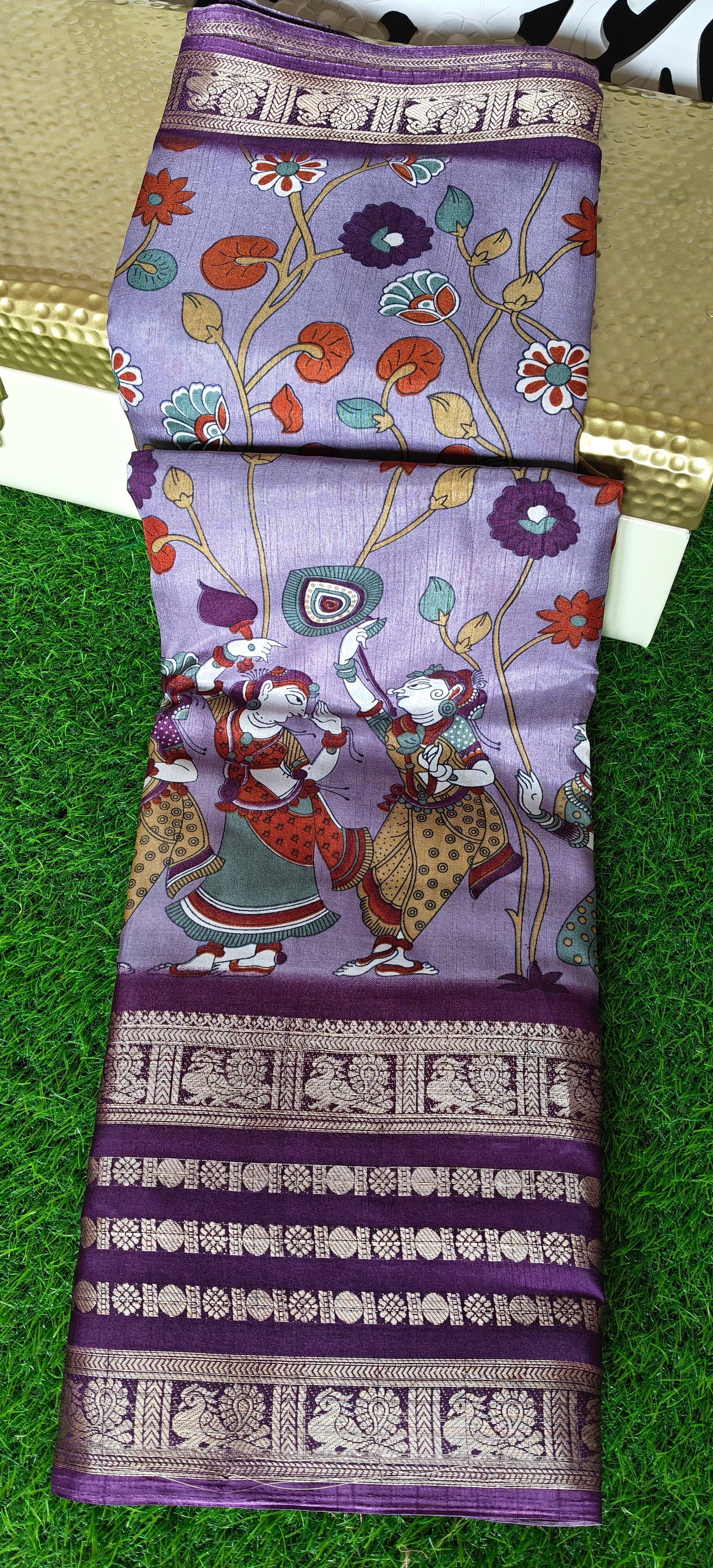 wine Kalamkari Print Semi Crepe Silk