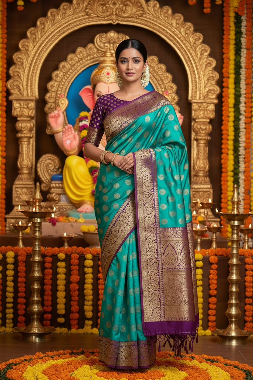 Light blue Banarsi crepe Silk Saree