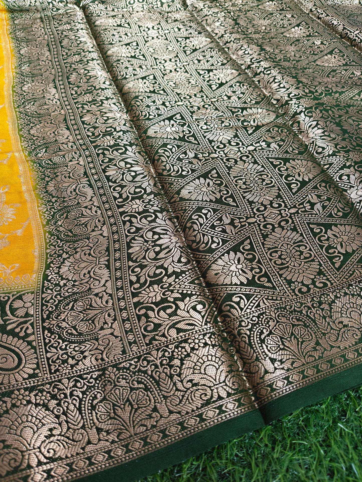 Yellow Banarsi crepe Silk Saree