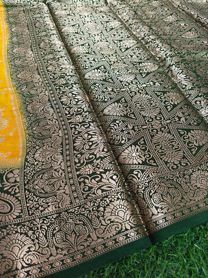 Yellow Banarsi crepe Silk Saree
