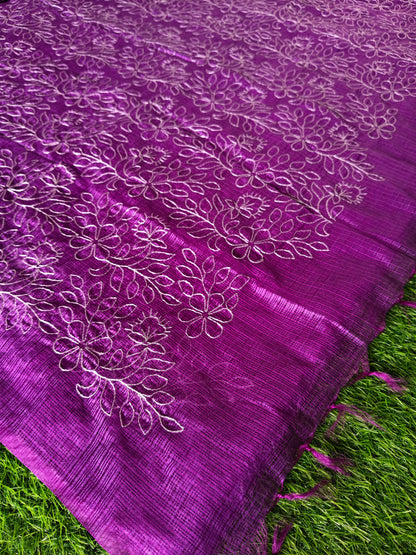Purple Kota cotton silk thread embroidered s