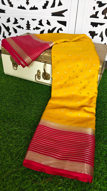 Yellow Semi Crepe Silk Saree with Contrast Border
