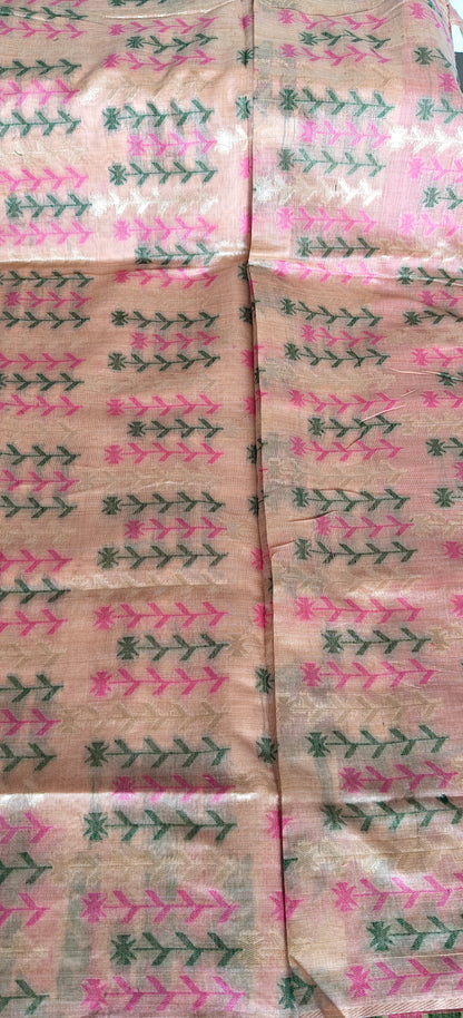 Peach Embroidered  Cotton Saree