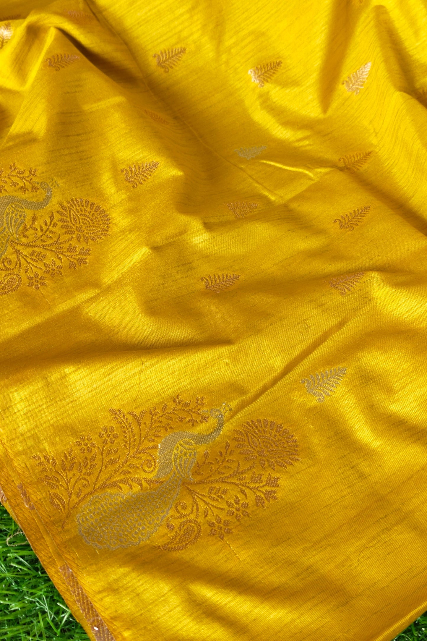 Yellow Raw Silk Saree with Small Motifs
