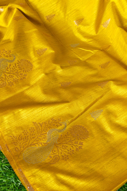 Yellow Raw Silk Saree with Small Motifs