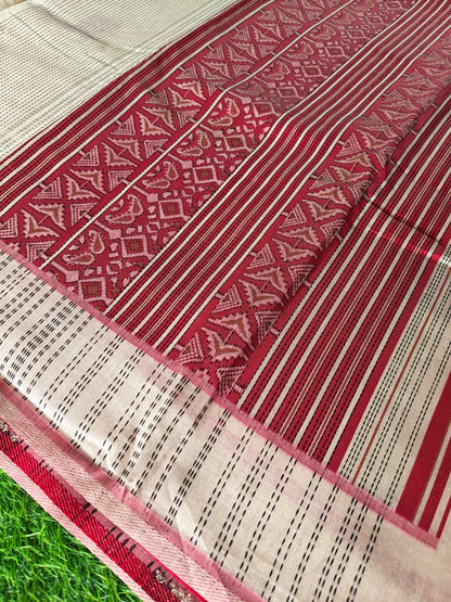 Cream Cotton Saree with Red Thread Weaving | Soft Traditional Cotton Saree