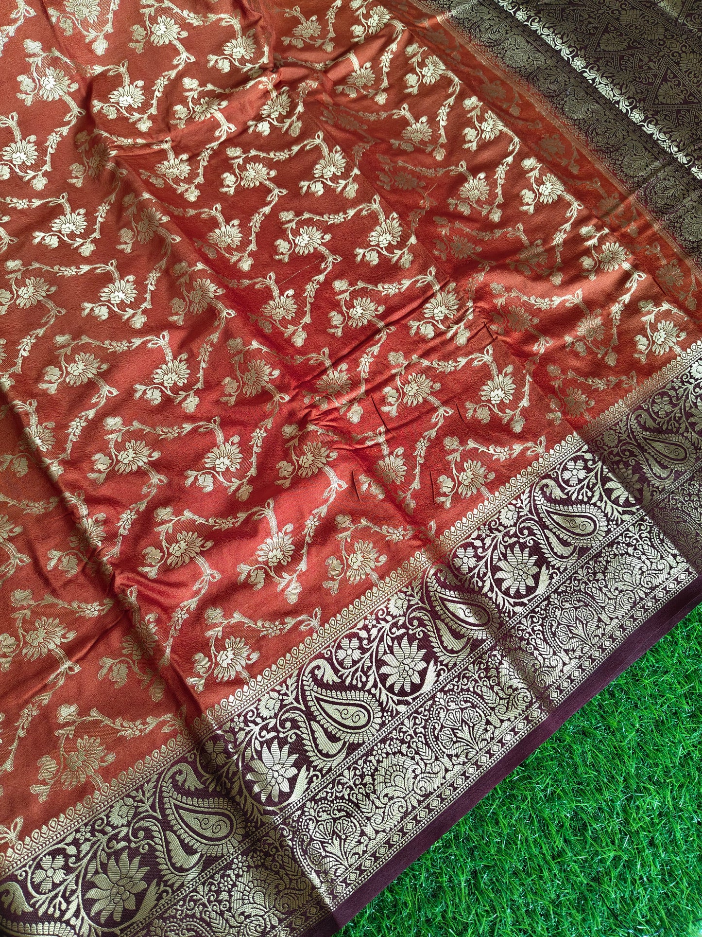 Rust orange Banarsi crepe Silk Saree (Copy)