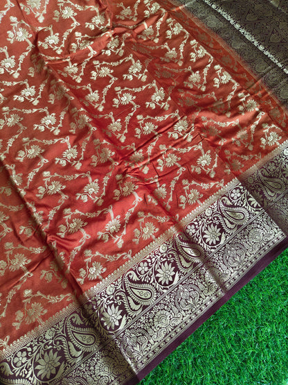 Rust orange Banarsi crepe Silk Saree (Copy)