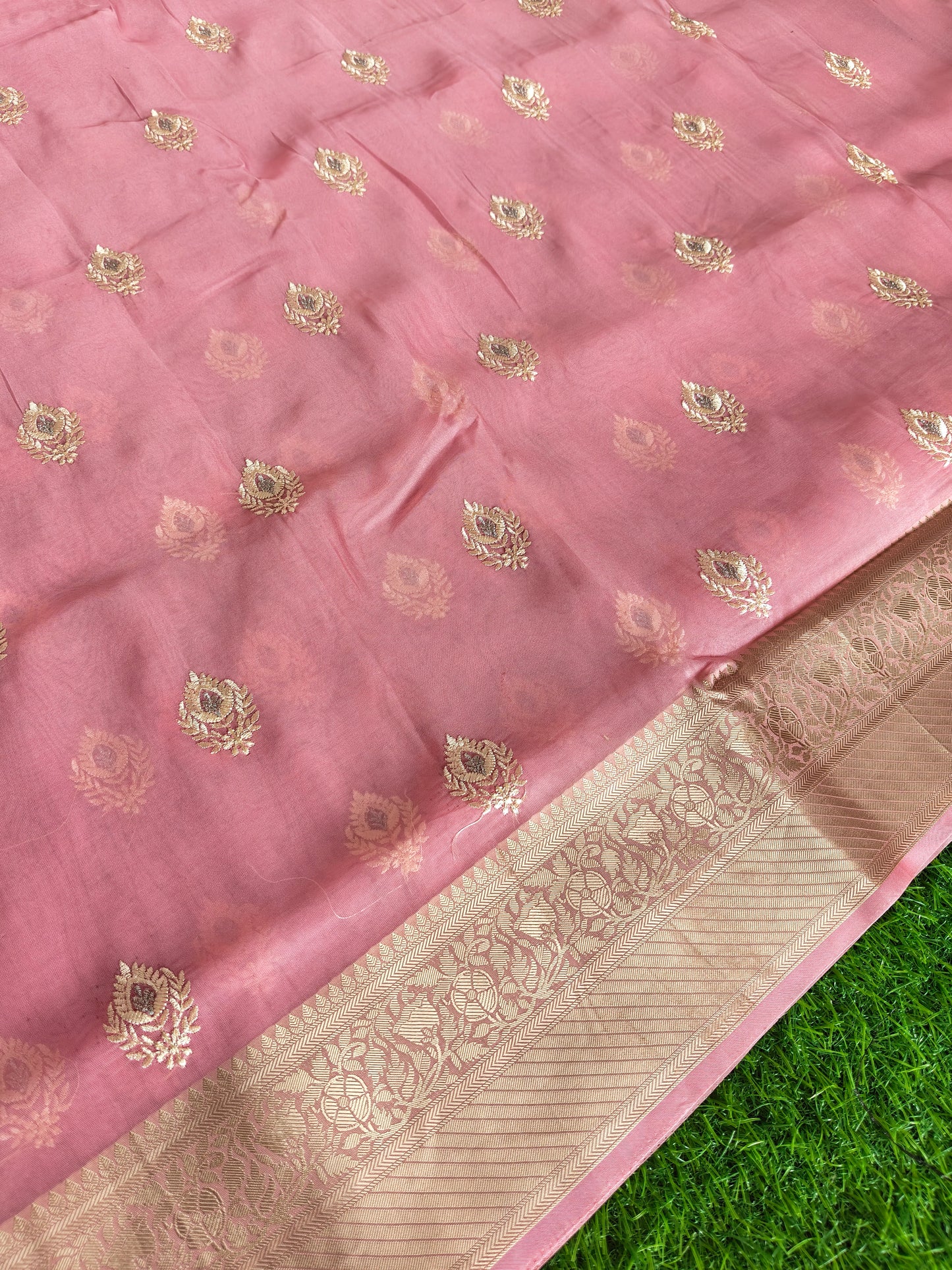 Pink Organza Saree with Butti Embroidery Work