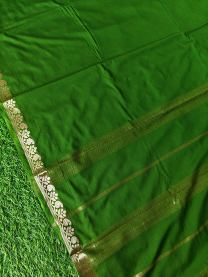 Mehndi Green Semi Crepe Silk Saree with Slim Zari Border