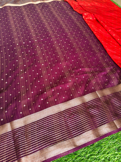 Crepe Silk Rust colour contrast border Saree