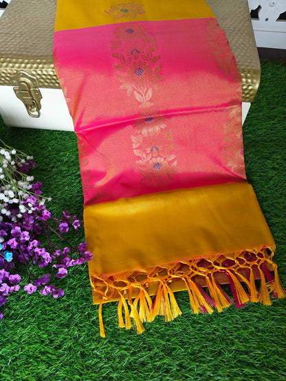 Double shades yellow  contrast border n pallu saree (Copy)