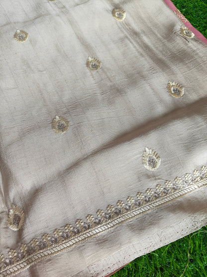 Pink Organza Saree with Butti Embroidery Work