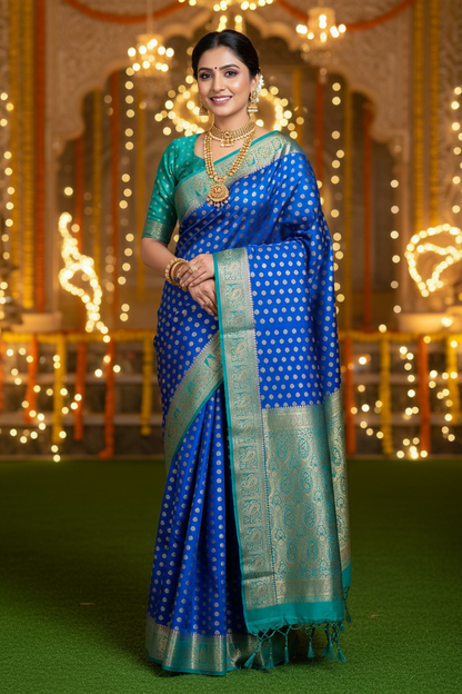 Royal blue Banarsi crepe Silk Saree