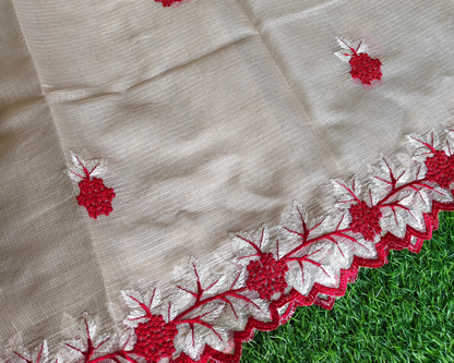 Kora cotton cream colour thread embroidered