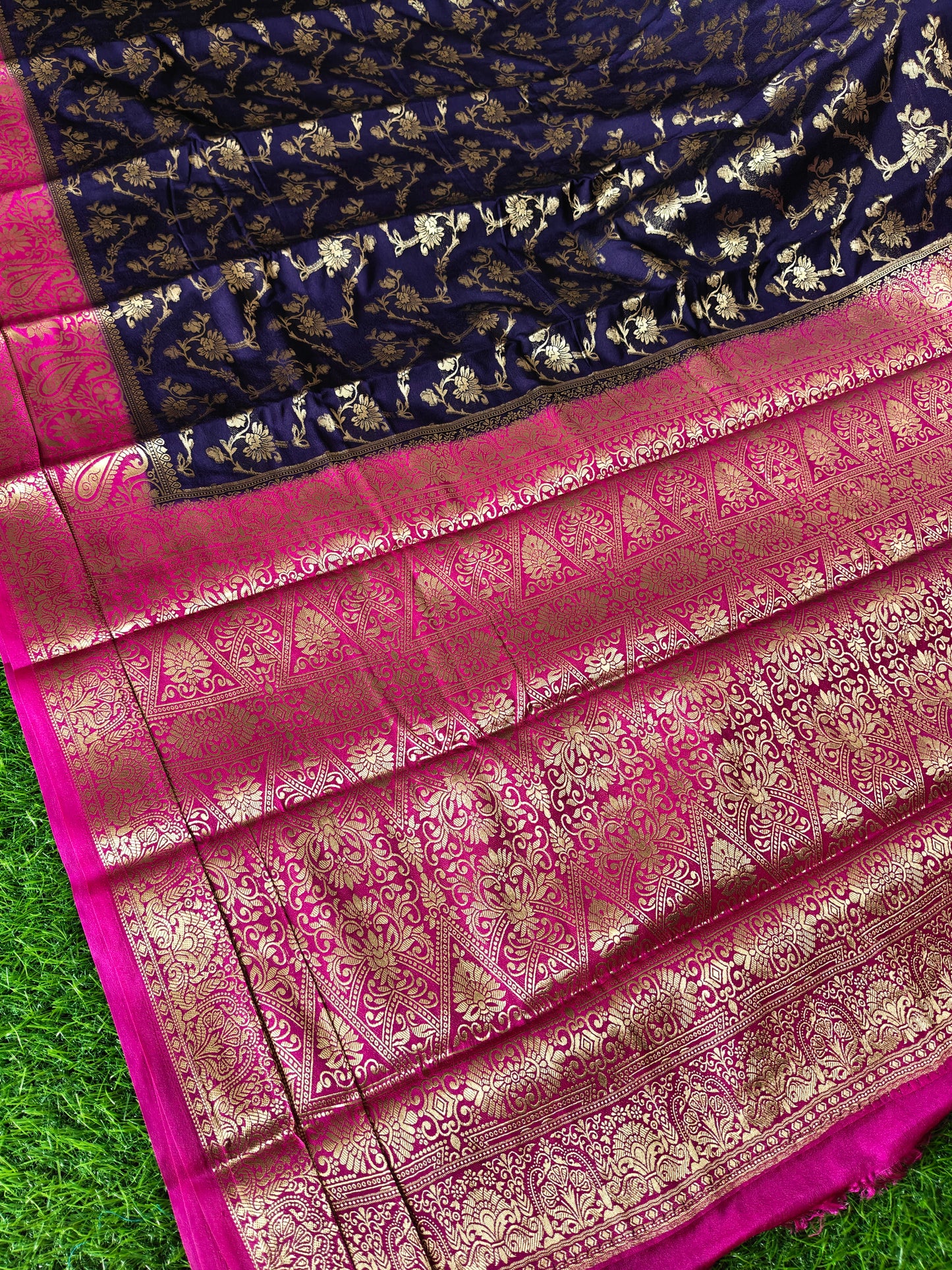 Dark blue Banarsi crepe Silk Saree